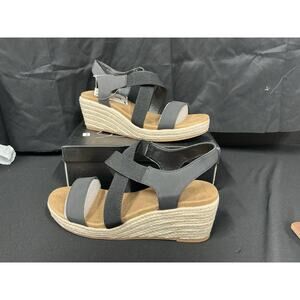 mysoft Women’s Platform Espadrille Wedge Sandals Black Straps Size 9 New in Box